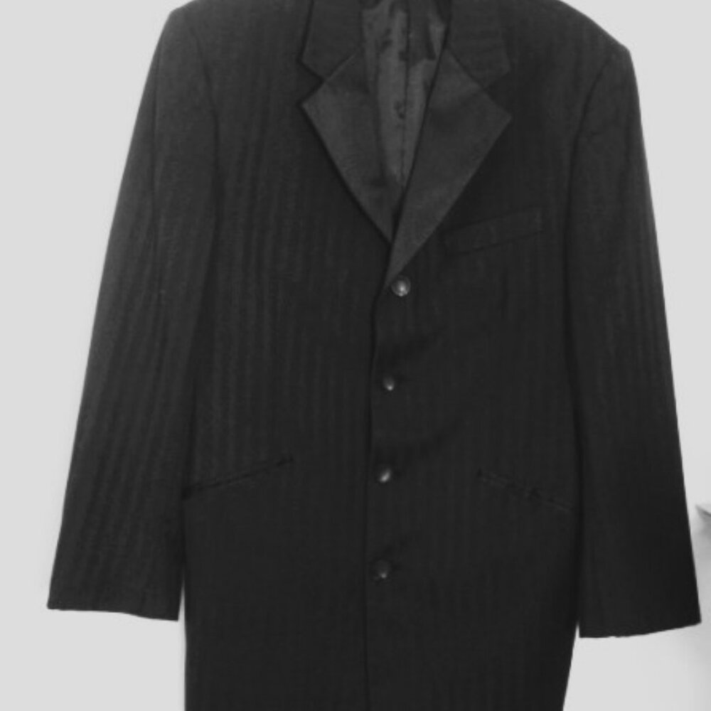 MENS~4 Button Formal /Wedding Jacket~Size 40L~Black on Black Satin Stripes~Clean